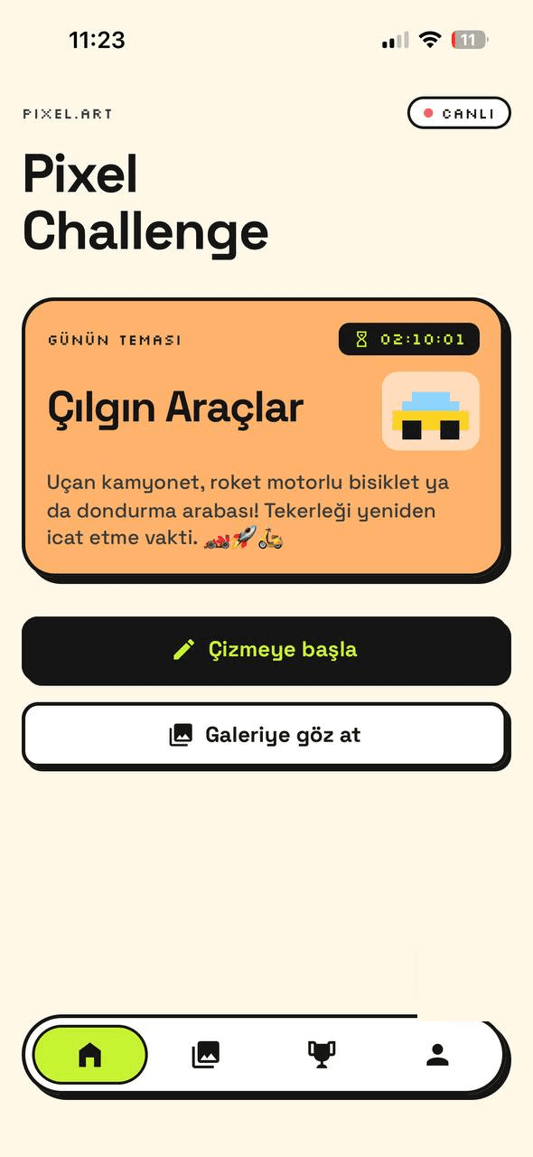 Pixel Challenge ana ekranı: günün teması
